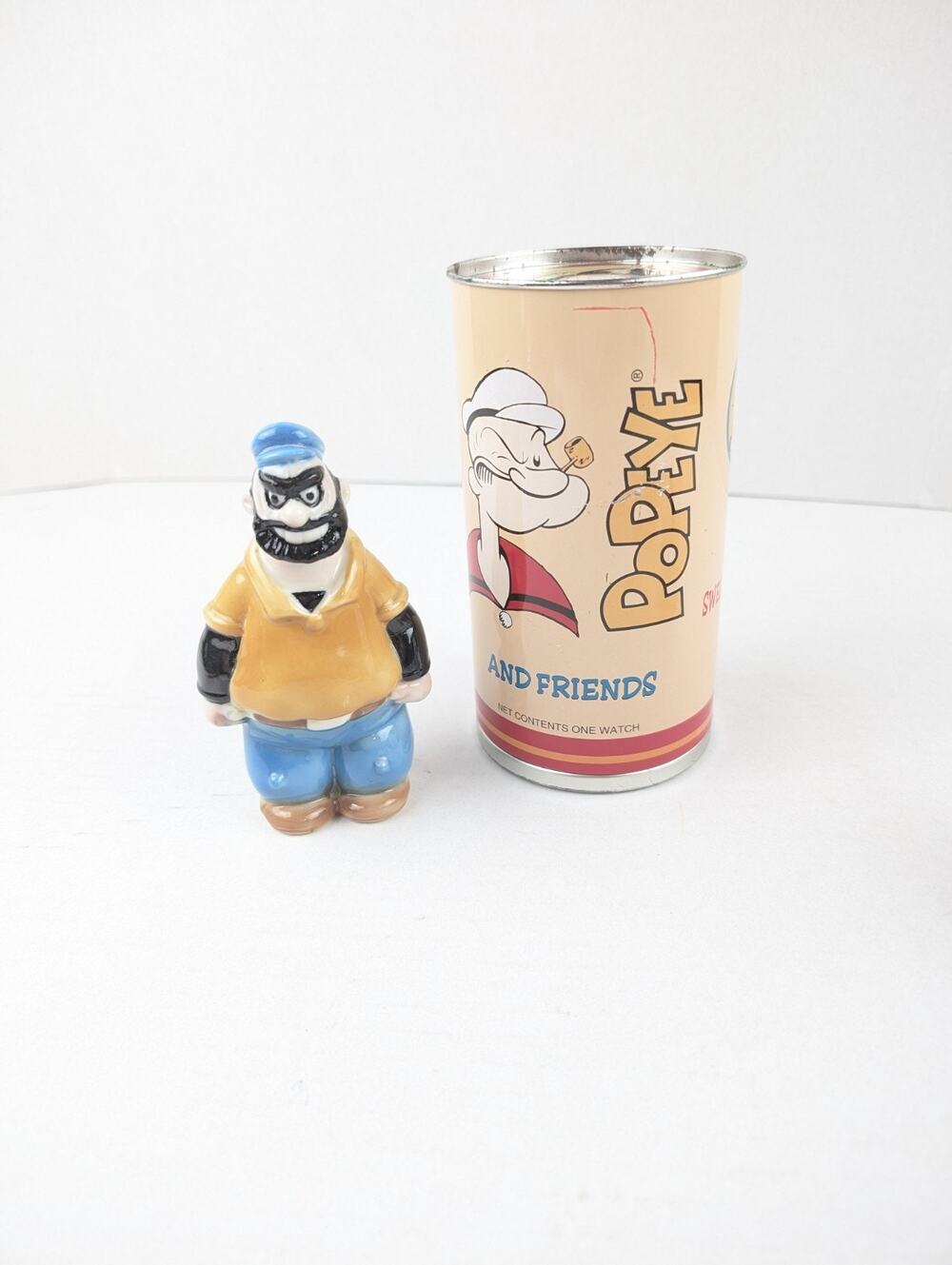 1994 Fossil Popeye Watch And Tin Brutus Figure (Watch And Box Not Included)